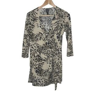Clara Sun Woo Size Small Animal Palm Tree Print Faux Wrap Micro Mini Dress